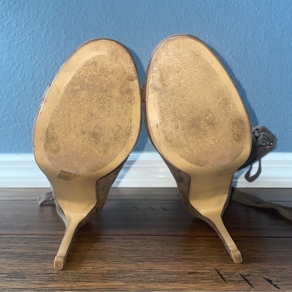 Taupe 🍁 Suede lace up heels fall heels stiletto pumps zipper heels - Picture 8 of 11